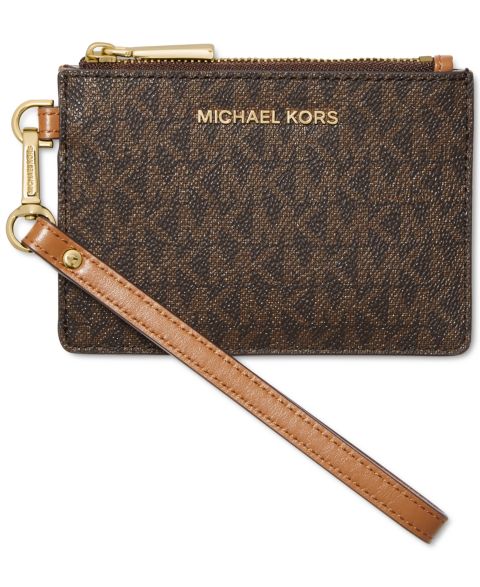 Женский маленький кошелёк для монет Michael Kors Jet Set с логотипом, цвет: Коричневый / Золотой