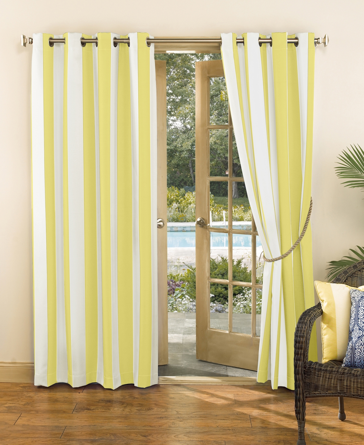 Sun Zero Valencia Cabana Stripe Room Darkening Grommet Curtain Panel, 84" X 50" In Yellow