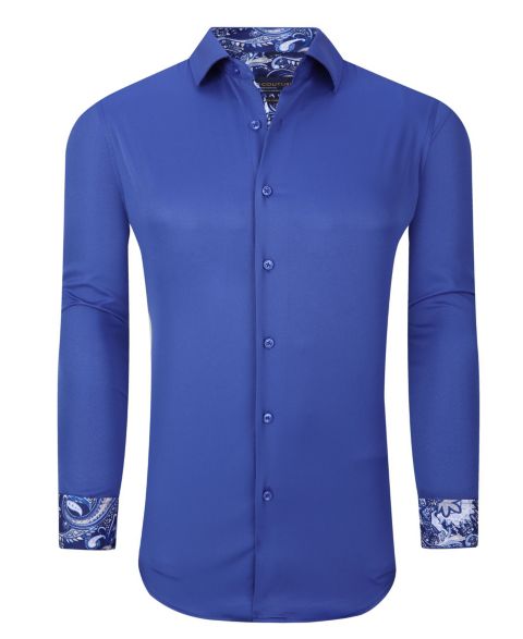 Мужская рубашка Suslo Couture Solid Slim Fit Wrinkle Free Stretch Dress Shirt