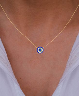 Lab-Grown Blue Spinel (3/4 ct. t.w.) Cubic Zirconia Evil Eye 18" Pendant Necklace in 14k Gold-Plated Sterling Silver
