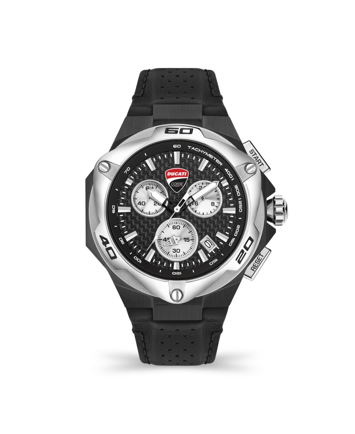 Ducati Corse Men's Motore Chronograph Black Genuine Leather Strap Watch 45mm