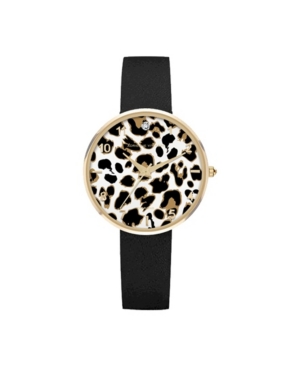 Adrienne Vittadini Women's Black Leather Strap Watch 34mm
