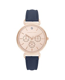 Women's Mock Chronograph and Navy Leather Strap Watch 36mm