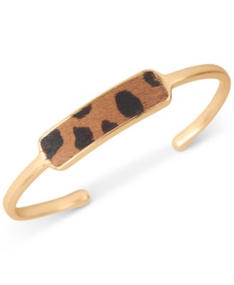 Lucky Brand - Gold-Tone Leopard-Print Calf Hair Inlay Cuff Bracelet