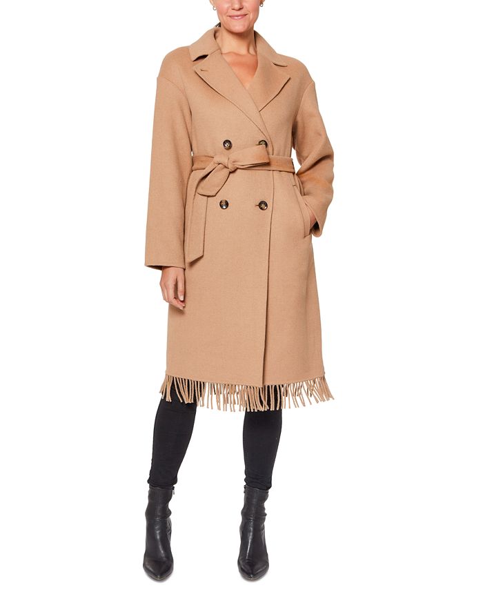 Vince Camuto Women's Double-Breasted Belted Fringe Coat - Macy's