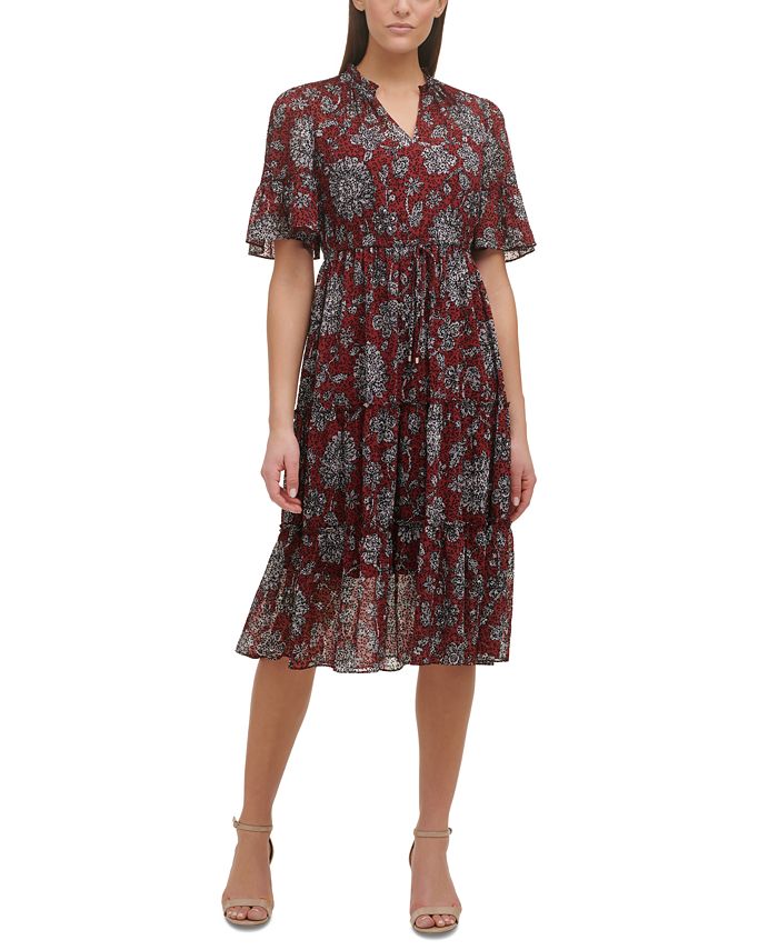 Tommy Hilfiger Printed Tiered Fit & Flare Dress - Macy's