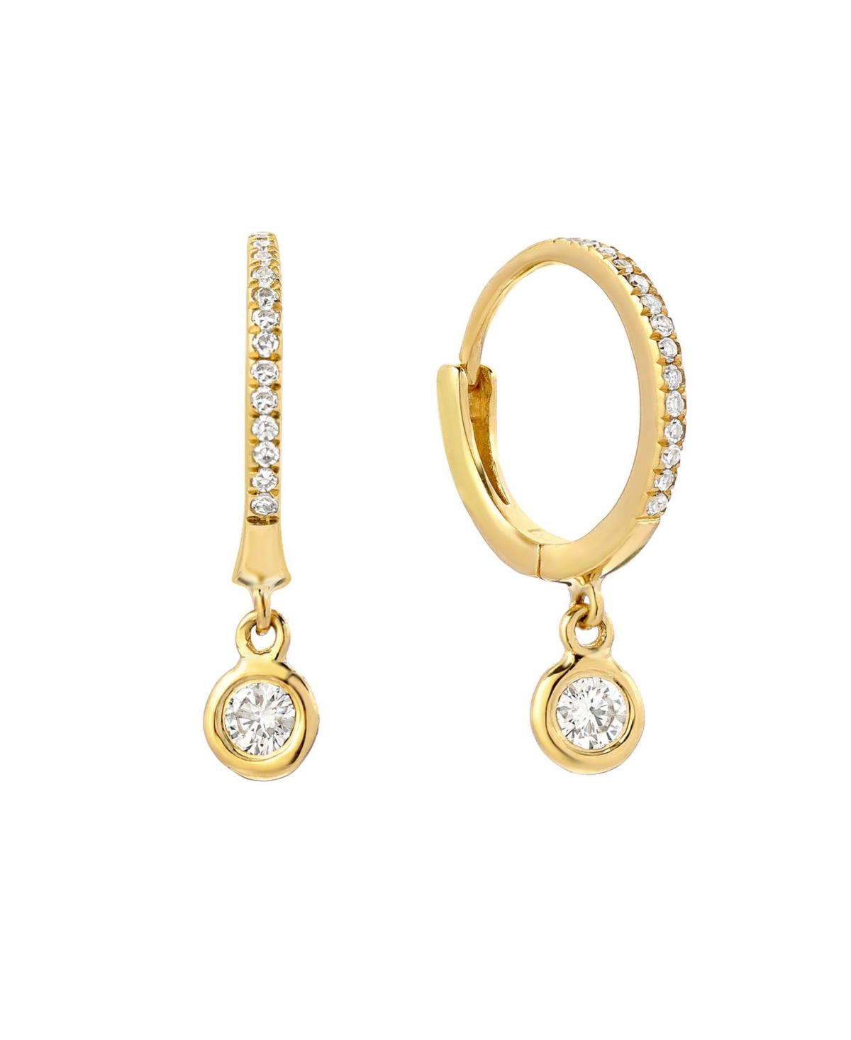 Diamond Huggies 14K Yellow Gold Earrings with Drop Bezel Diamond - Gold