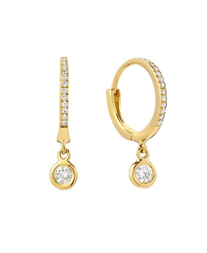 Zoe Lev Diamond Huggies 14K Yellow Gold Earrings with Drop Bezel ...