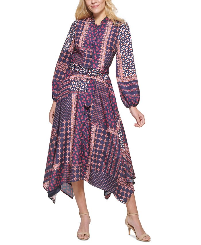 Vince Camuto Printed Handkerchief Hem Midi Shirtdress Macy s