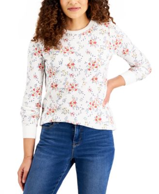 Style Co Petite Floral-Print Waffle-Knit T-Shirt, Created for