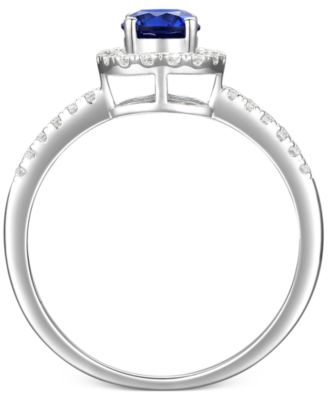 Sapphire (5/8 ct. t.w.) & Diamond (1/5 ct. t.w.) Halo Ring in 14k White Gold (Also in Emerald & Ruby)