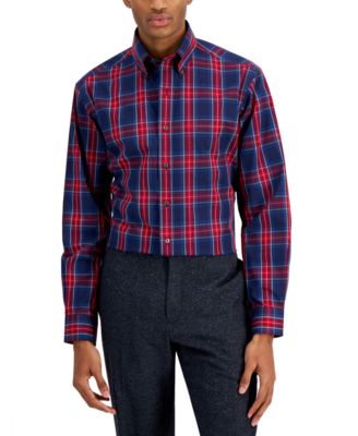 Club Room - Men's Classic/Regular Fit Stretch Tartan Dress Shirt