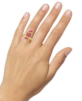 Ruby (1-1/2 ct. t.w.) & Diamond (1/4 ct. t.w.) Flower Statement Ring in 14k Gold