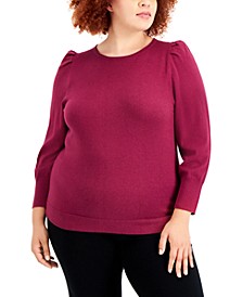 Plus Size Puff-Shoulder Cotton Cashmere Sweater