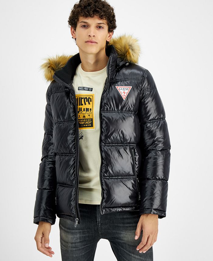 GUESS Men's Puffer Jacket With Fur - Macy's