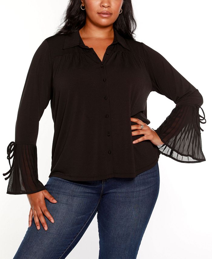 Belldini Black Label Plus Size Bell Sleeve Button Front Blouse - Macy's