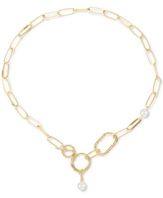 Alfani - Gold-Tone Imitation Pearl Chain Link 21" Necklace, Created for Macy's