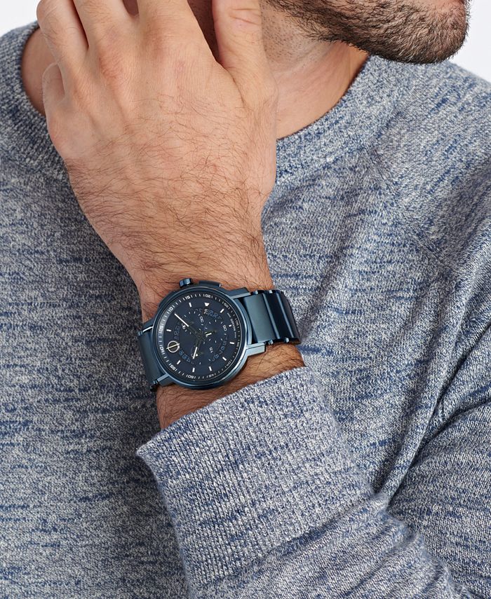 Movado - Men's Swiss Blue Stainless Steel Bracelet Watch 44mm