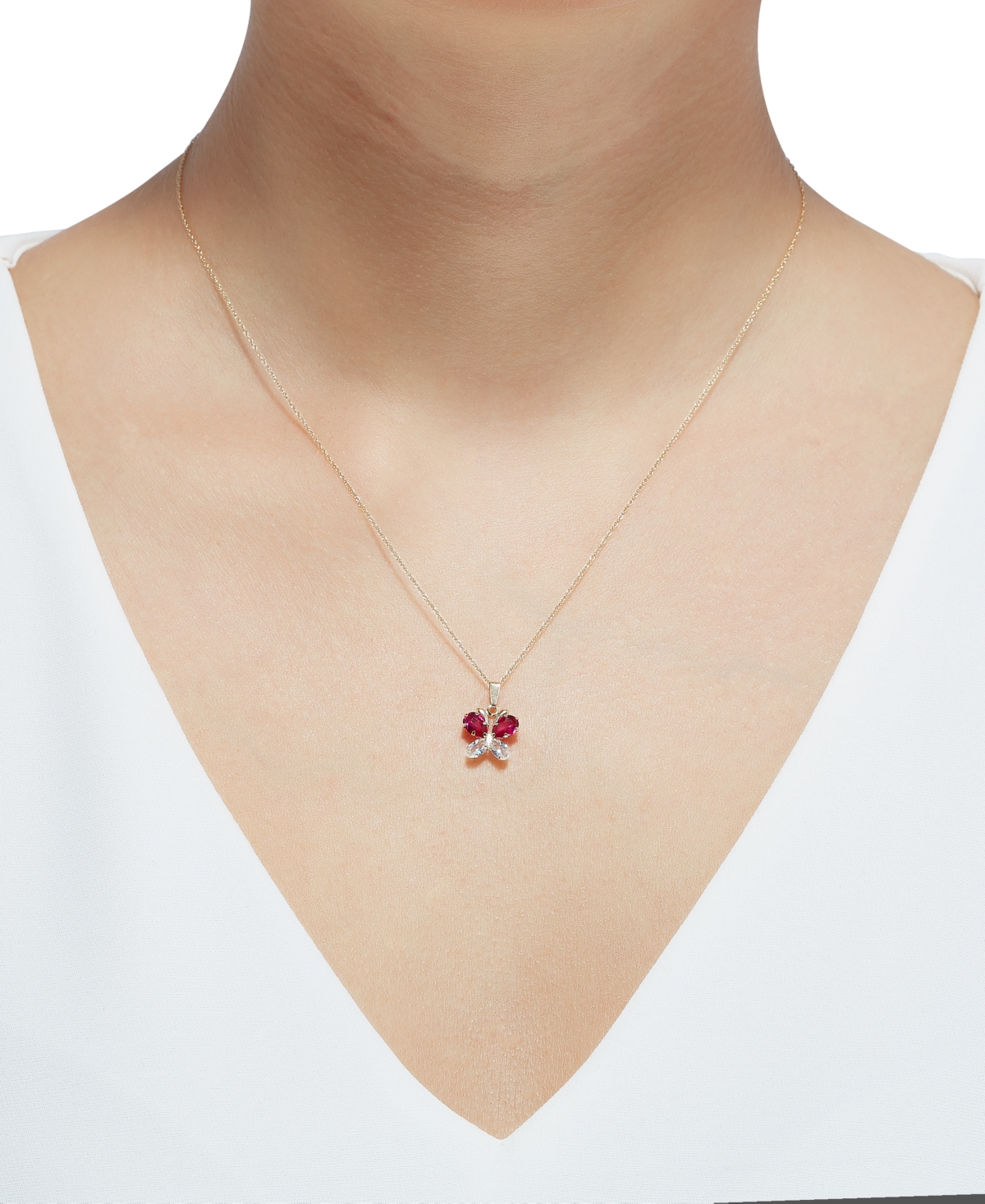 Shop Macy's Lab-grown Ruby (1 Ct. T.w.) & Lab-grown White Sapphire (5/8 Ct. T.w.) Butterfly 18" Pendant Necklace