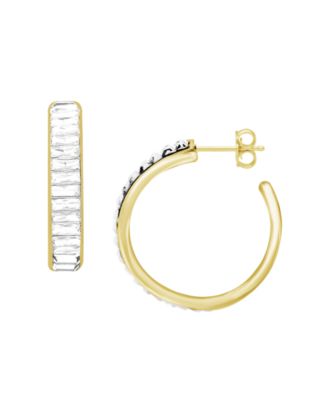 Crystal Baguette Small 1" Hoop Earrings 