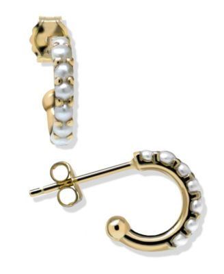 Jac + Jo by Anzie - Cultured Fresh Water Pearl (2mm) Huggie Hoop Earring in 14k Yellow Gold