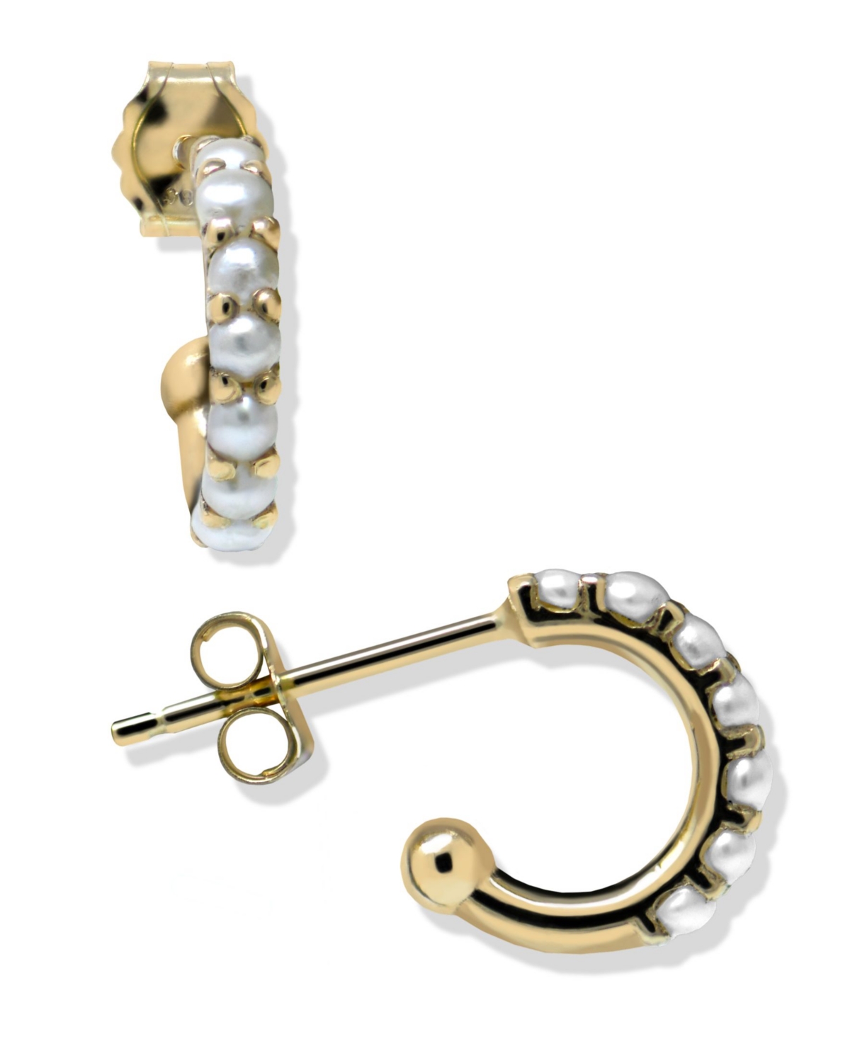 Jac+Jo Women's Modern Pearl Mini Pave Huggies Earring - Gold, White