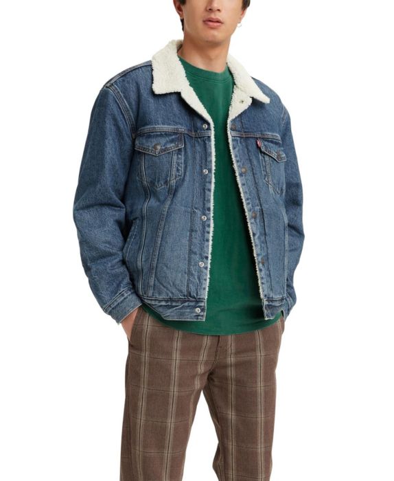 Levis® Mens Regular Fit Sherpa Denim Trucker Jacket, Blue, Size: L