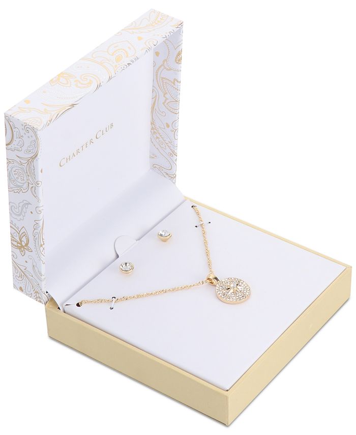 Charter Club CZ Drop Pendant Necklace and Earrings Set, Charter