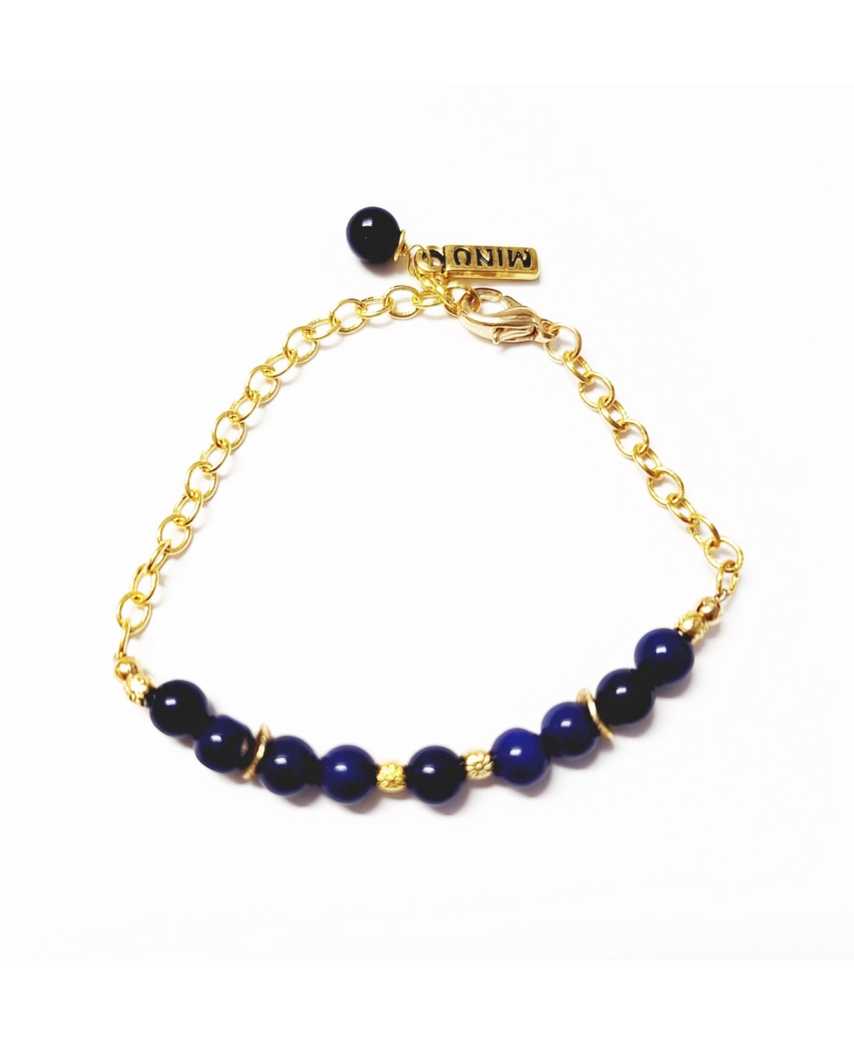 Women's Chain Bracelet with Blue Lapis Beads - Gold-tone