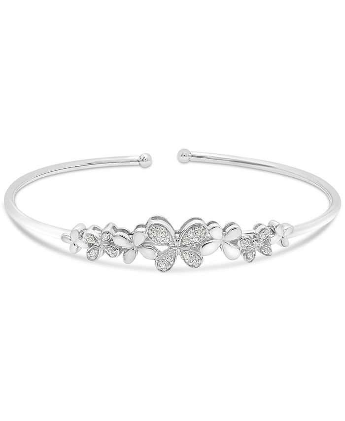 Macy's - Diamond Flower Flex Bangle Bracelet (1/6 ct. t.w.) in Sterling Silver