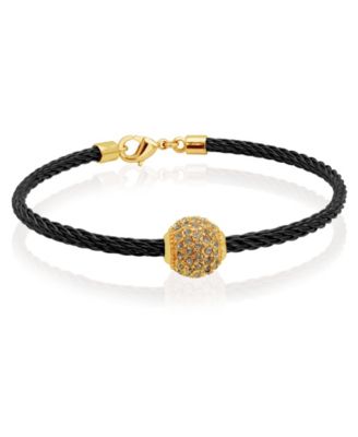 Black and rose gold-tone stainless steel and pave ball bracelet