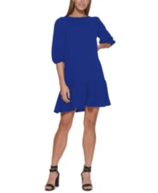 Ruffled-Hem Elbow-Sleeve Dress