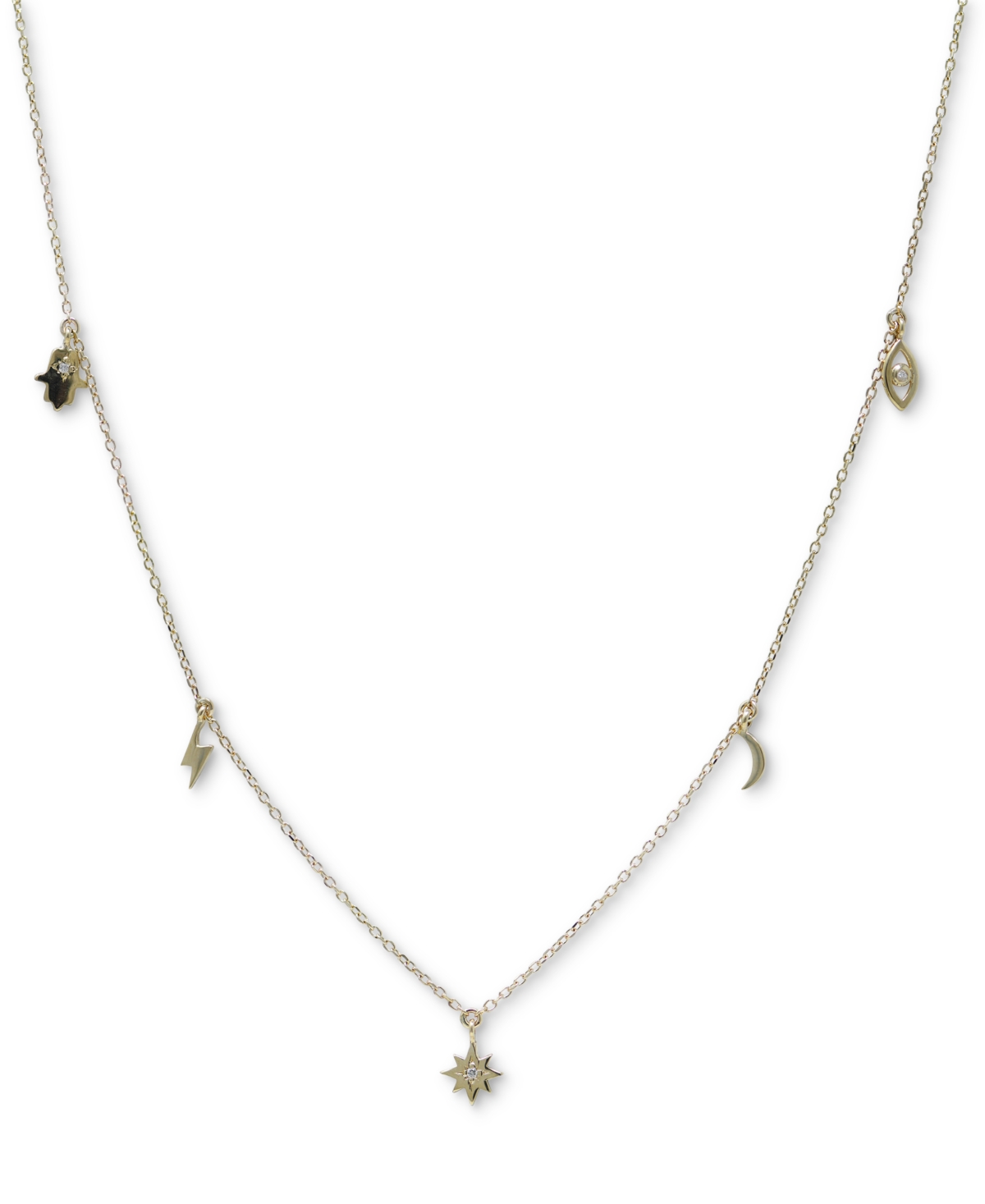 Diamond Accent Multi-Charm Statement Necklace in 14k Gold, 15" + 1" extender - Gold