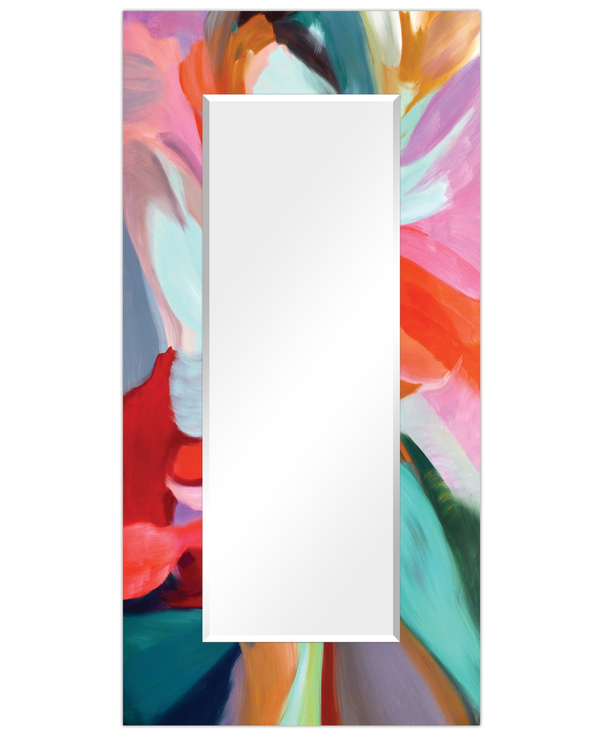 Rectangular Beveled Mirror on Free Floating Reverse Printed Tempered Art Glass - 72" x 36" - Multi