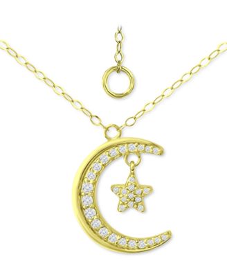 Cubic Zirconia Moon & Star Pendant Necklace, 16" + 2" extender