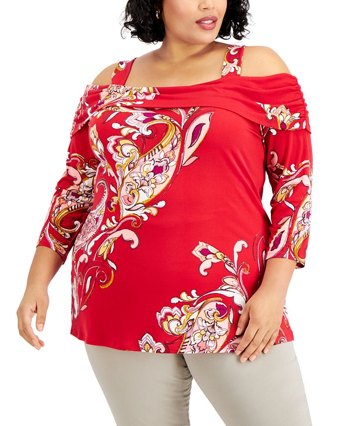 JM Collection Plus Size Printed Cold-Shoulder Top, Created for Macy's -  Macy's