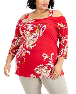 JM Collection Plus Size Floral Cold-Shoulder Top main image 0