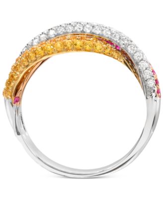 Yellow Sapphire (5/8  ct. t.w.) and Pink Sapphire (5/8 ct. t.w.)  Diamond (3/8 ct. t.w.) Ring Set in 14k White Gold