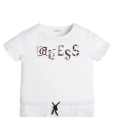 Big Girls Embossed Logo with Satin Print Application and Faux Double Hem Organic Jersey T-shirt