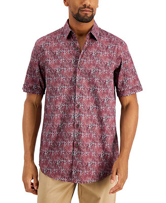 Alfani Men's Relaxed-Fit Stretch Floral Poplin Shirt, Created for Macy ...