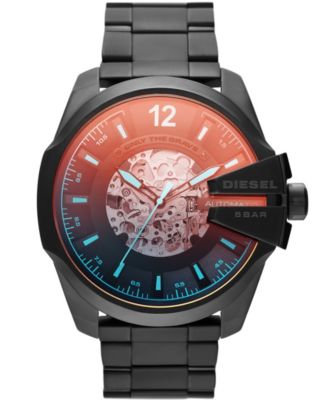 Diesel Men's Mega Chief Automatic Three-Hand Black-Tone Stainless Steel ...