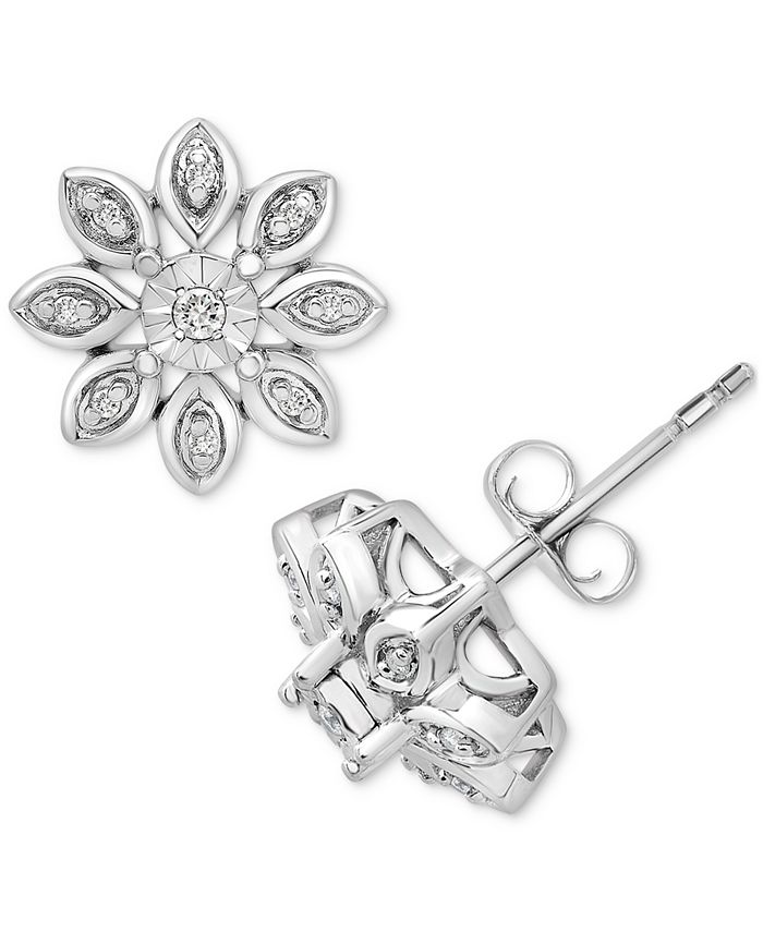 Macy's - Diamond Flower Cluster Earrings (1/10 ct. t.w.) in Sterling Silver