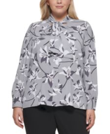 Plus Size Floral-Print Tie-Neck Blouse