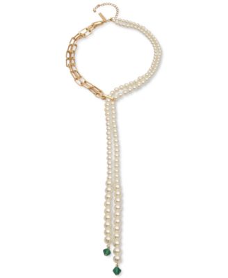 INC International Concepts - Gold-Tone Link & Imitation Pearl Lariat Necklace, 17" + 3" extender