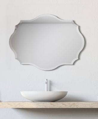 Frameless Beveled Oblong Scalloped Wall Mirror, 32" x 24" x 0.39"