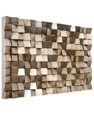 'Textured 1' Metallic Handed Painted Rugged Wooden Blocks Wall Sculpture - 48" x 30"