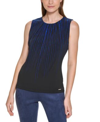 Calvin Klein - Graphic Dot Print Pleat Neck Sleeveless Top