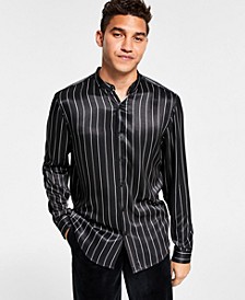 Men's Striped Band-Collar Shirt, Created for Macy's