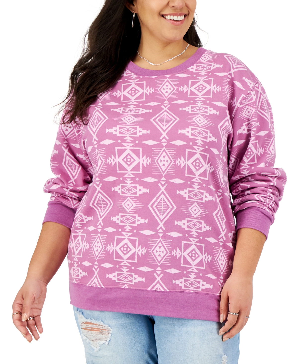 Mighty Fine Trendy Plus Size Printed Sweatshirt In Pink