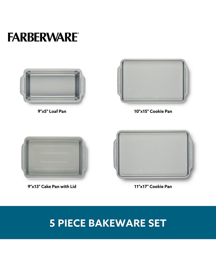 Farberware Nonstick Bakeware Set with OntheGo Cake Pan and Lid, 5